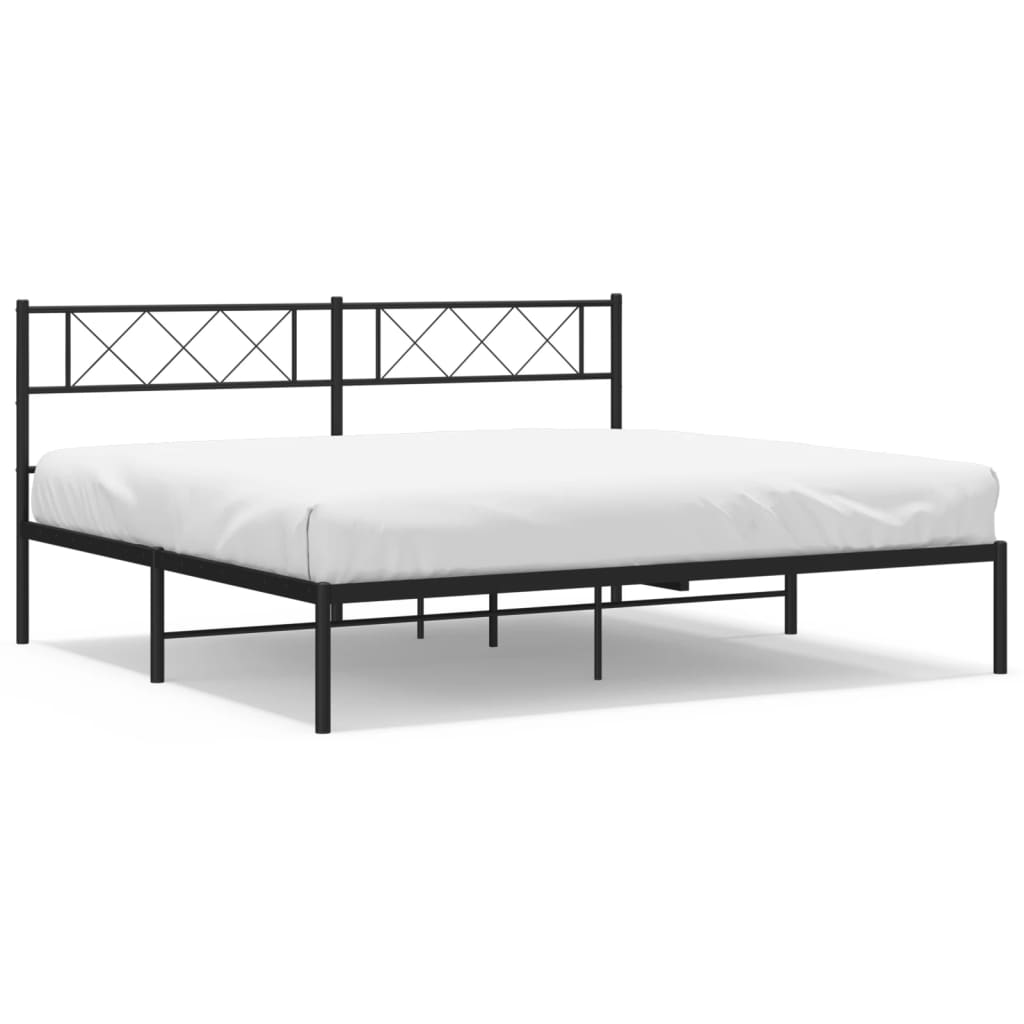 Sleek Black Metal Bed Frame with Headboard 180x200cm