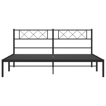 Sleek Black Metal Bed Frame with Headboard 180x200cm
