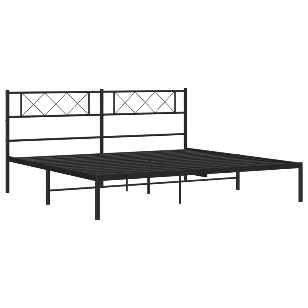 Sleek Black Metal Bed Frame with Headboard 180x200cm