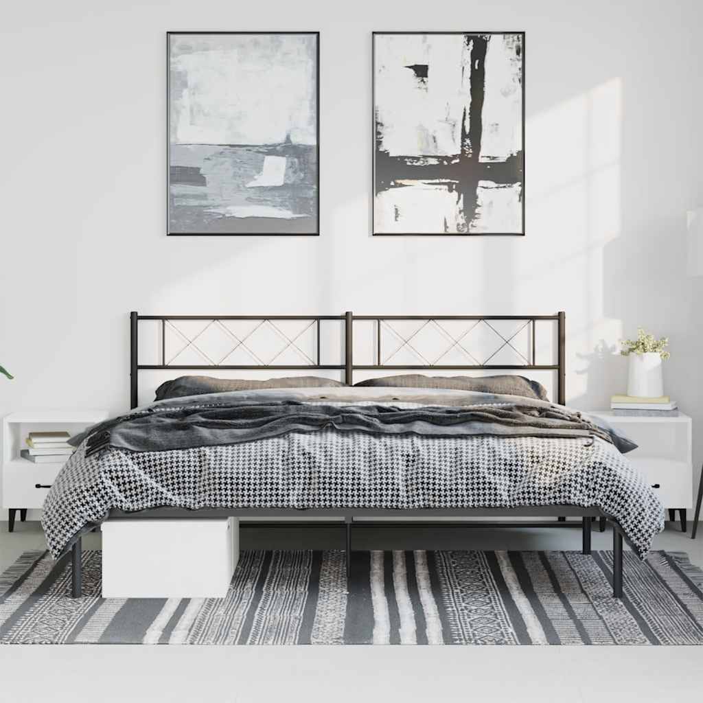 Black Metal Bed Frame with Headboard 183x213cm - No Mattress Included