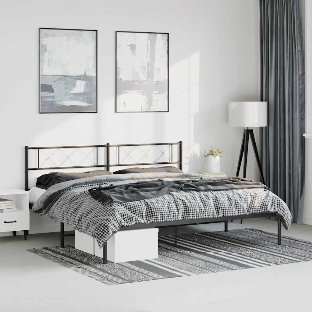 Black Metal Bed Frame with Headboard 183x213cm - No Mattress Included