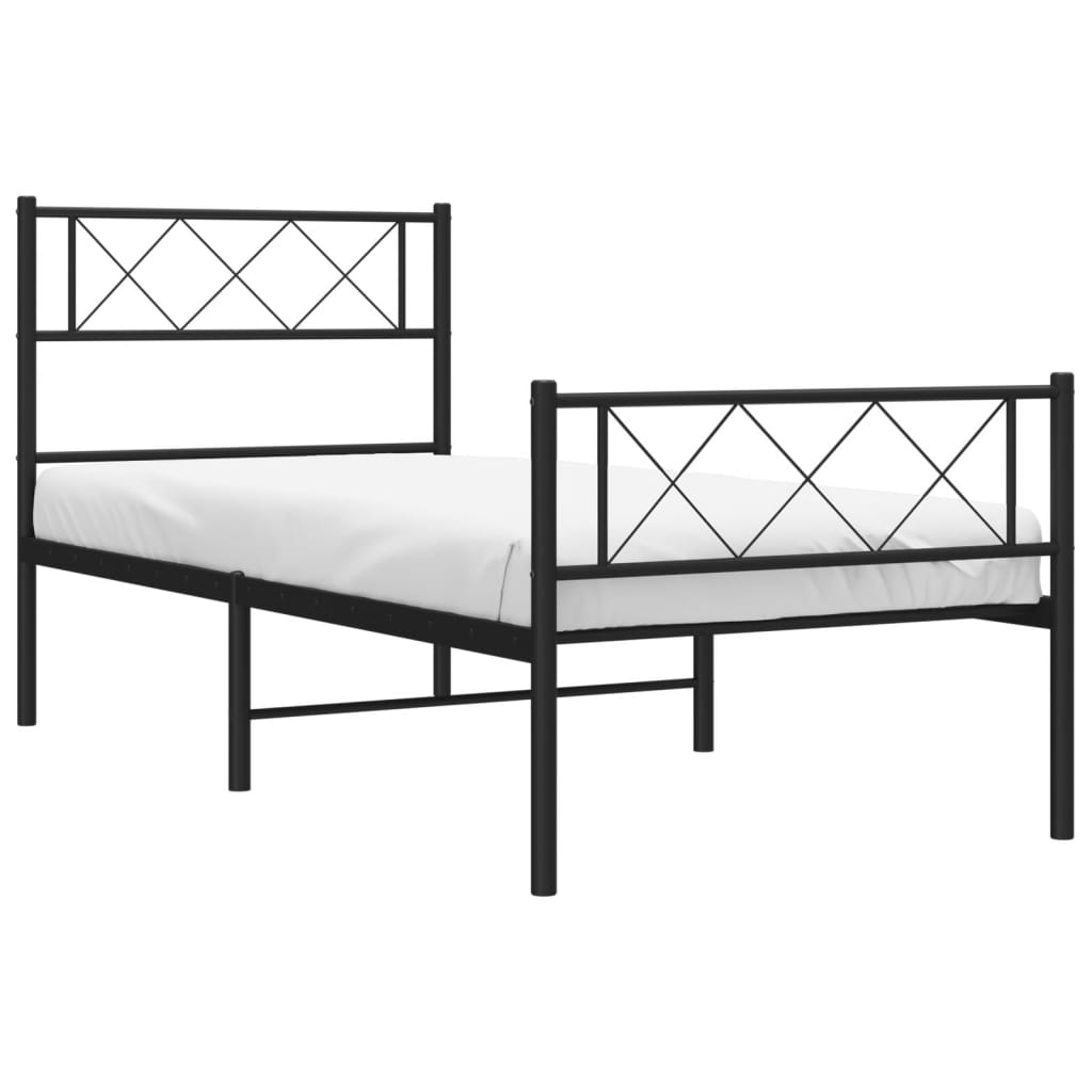 Elegant Black Metal Bed Frame with Footboard 90x190cm - No Mattress