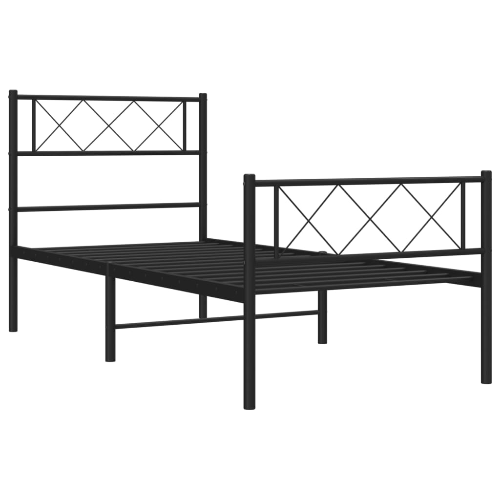 Elegant Black Metal Bed Frame with Footboard 90x190cm - No Mattress