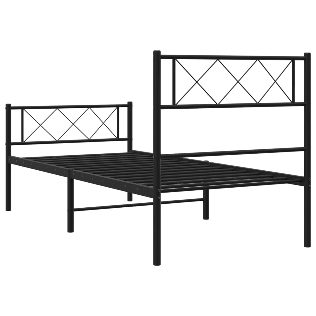 Elegant Black Metal Bed Frame with Footboard 90x190cm - No Mattress