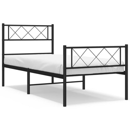 Black Metal Bed Frame with Footboard - 107x203cm, Mattress Not Included