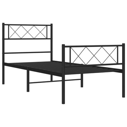 Black Metal Bed Frame with Footboard - 107x203cm, Mattress Not Included