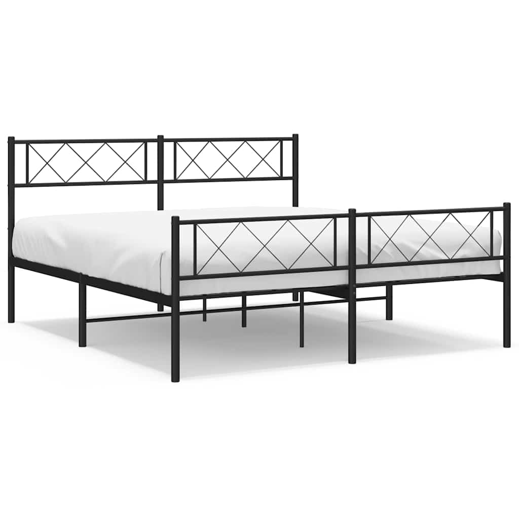 Black Metal Bed Frame with Footboard, 135x190cm - No Mattress