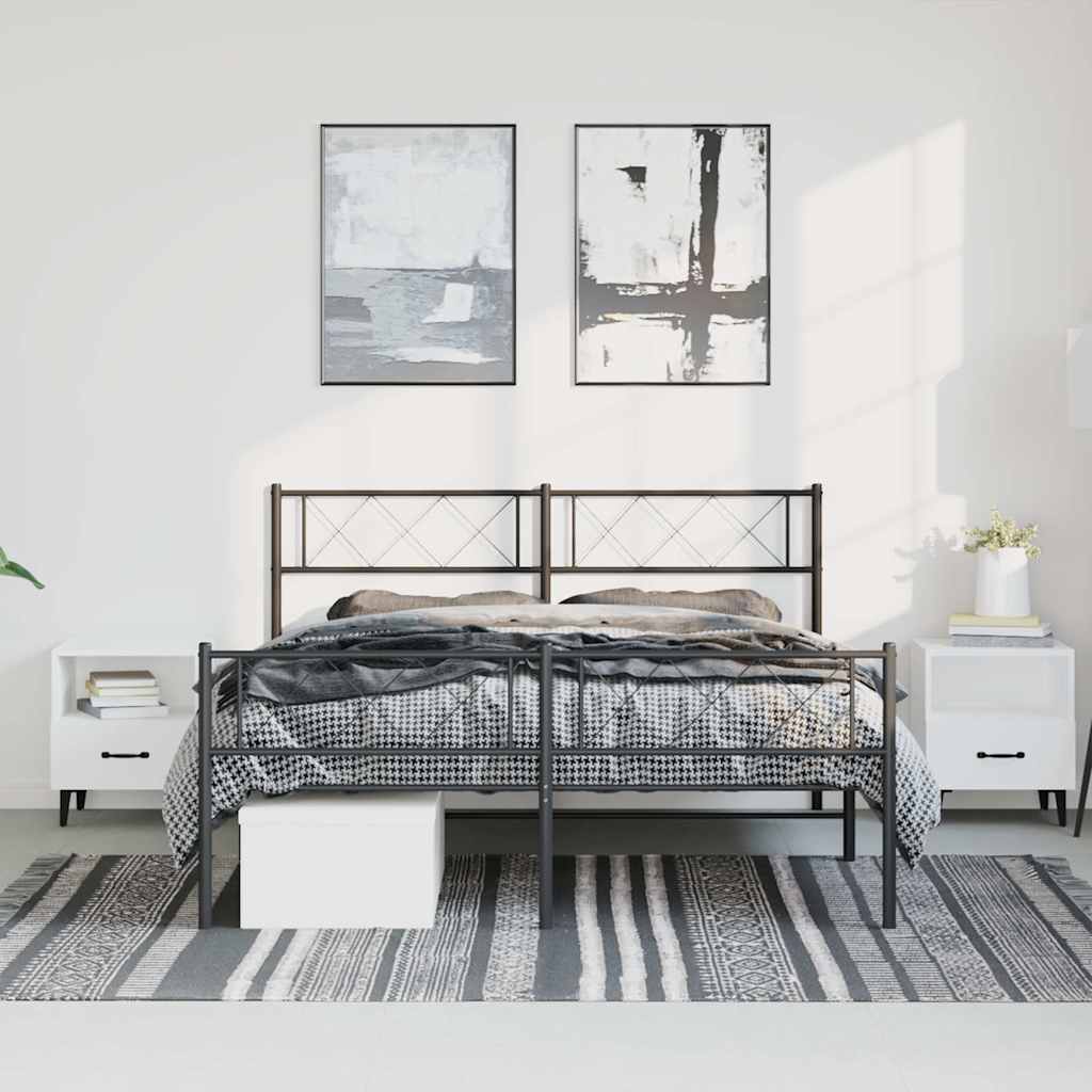 Black Metal Bed Frame with Footboard, 135x190cm - No Mattress