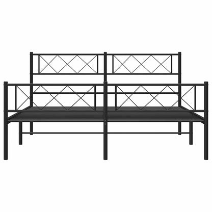 Black Metal Bed Frame with Footboard, 135x190cm - No Mattress