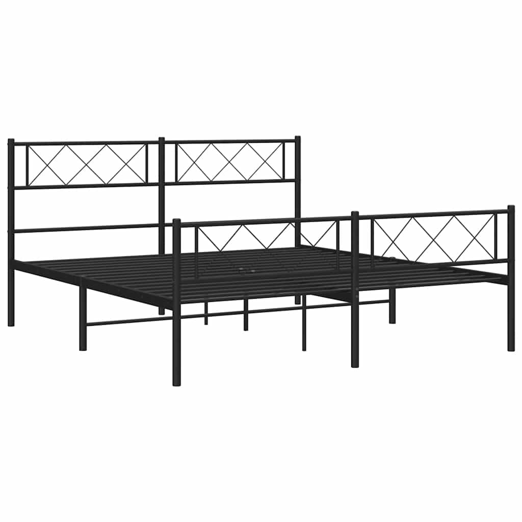 Black Metal Bed Frame with Footboard, 135x190cm - No Mattress