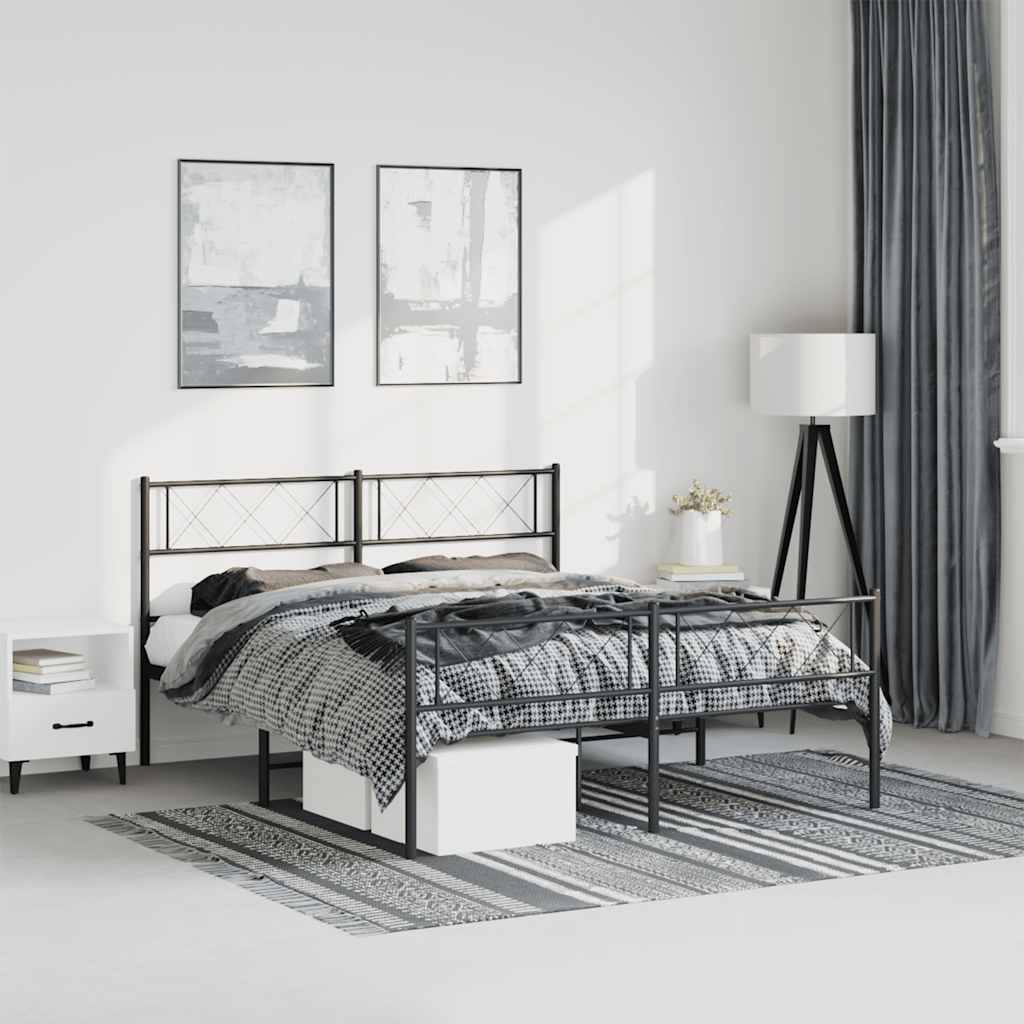 Black Metal Bed Frame with Footboard, 135x190cm - No Mattress