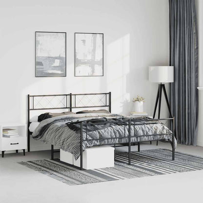 Black Metal Bed Frame with Footboard, 135x190cm - No Mattress