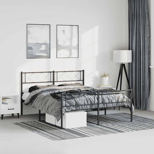Black Metal Bed Frame with Footboard, 135x190cm - No Mattress