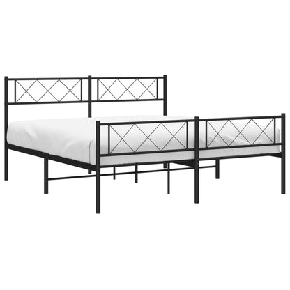 Black Metal Bed Frame with Footboard - 160x200cm Sturdy Design