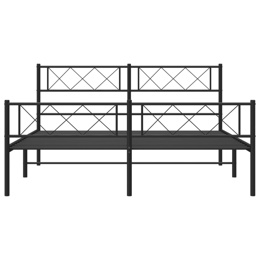 Black Metal Bed Frame with Footboard - 160x200cm Sturdy Design