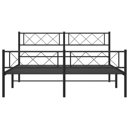 Black Metal Bed Frame with Footboard - 160x200cm Sturdy Design