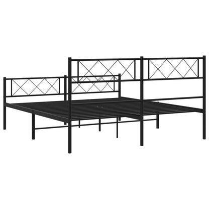 Black Metal Bed Frame with Footboard - 160x200cm Sturdy Design