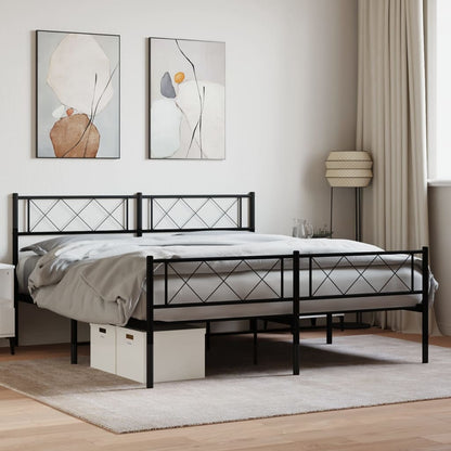 Black Metal Bed Frame with Footboard - 160x200cm Sturdy Design