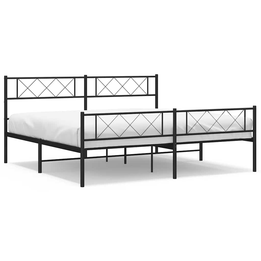 Black Metal Bed Frame with Footboard, No Mattress, 183x213cm