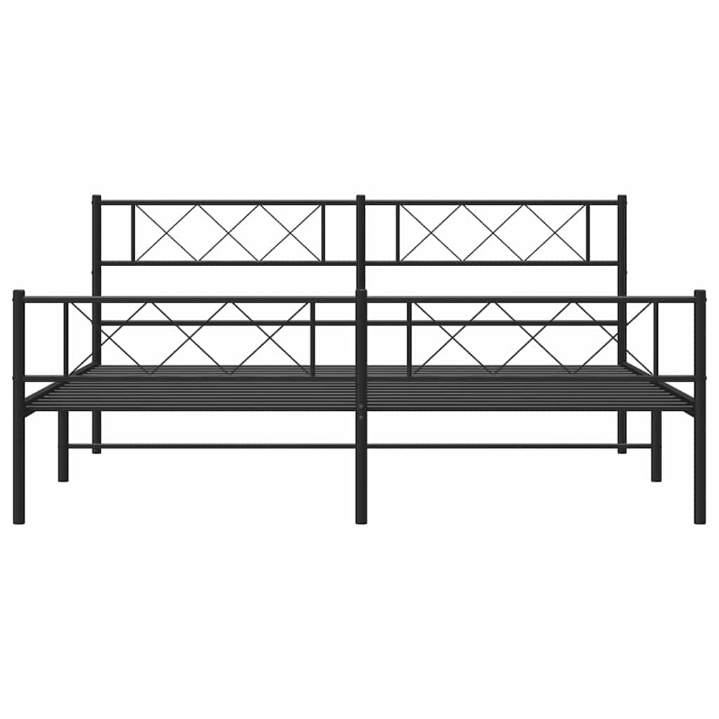 Black Metal Bed Frame with Footboard, No Mattress, 183x213cm