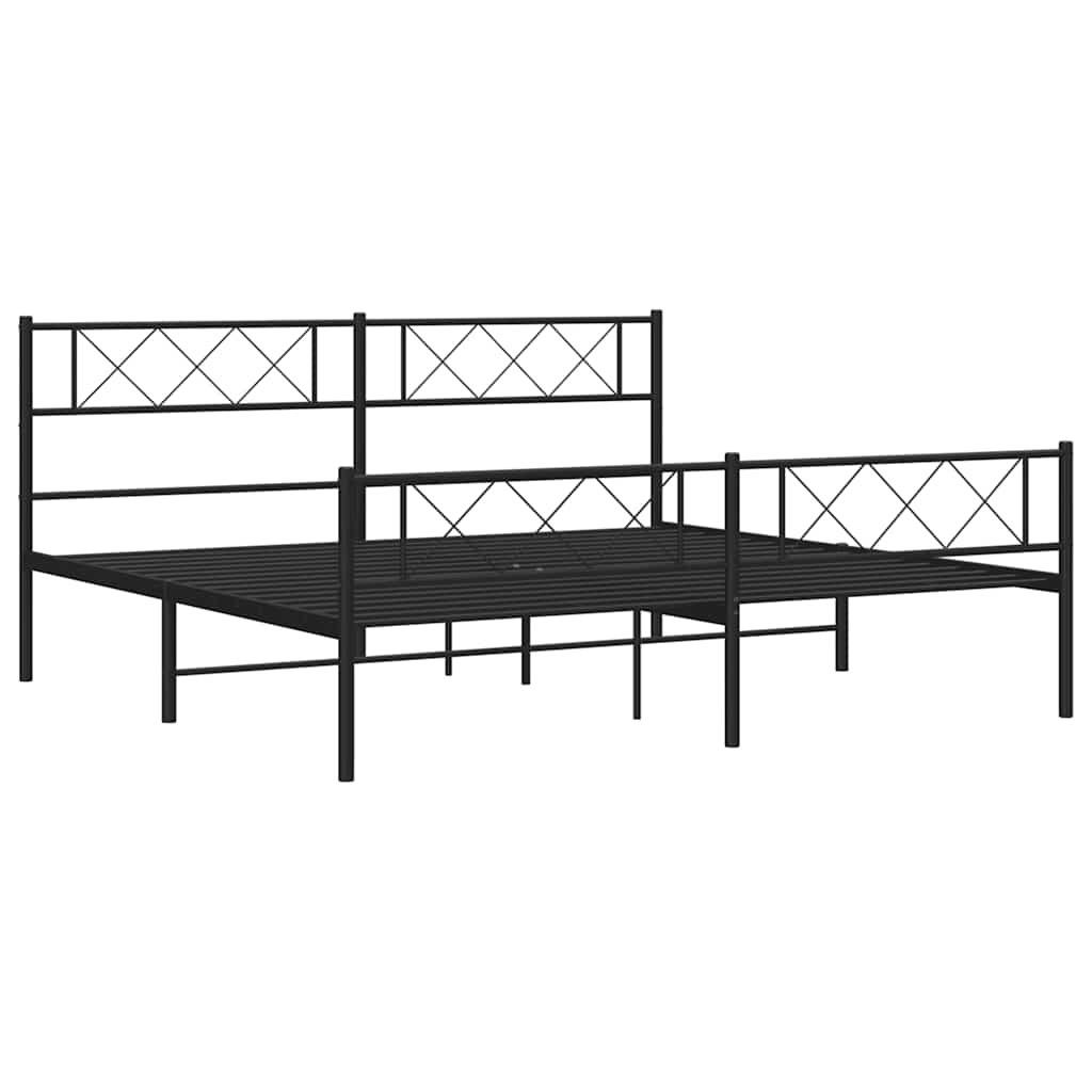 Black Metal Bed Frame with Footboard, No Mattress, 183x213cm