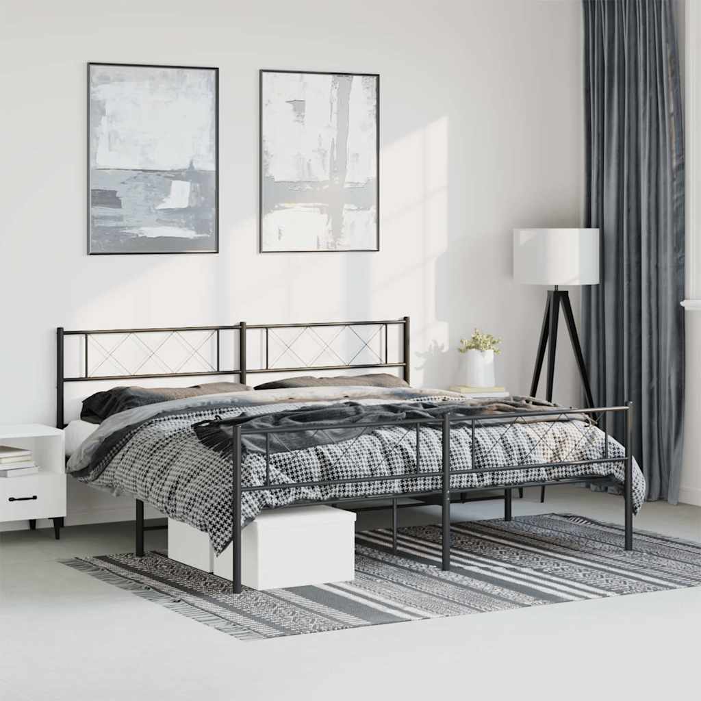 Black Metal Bed Frame with Footboard, No Mattress, 183x213cm