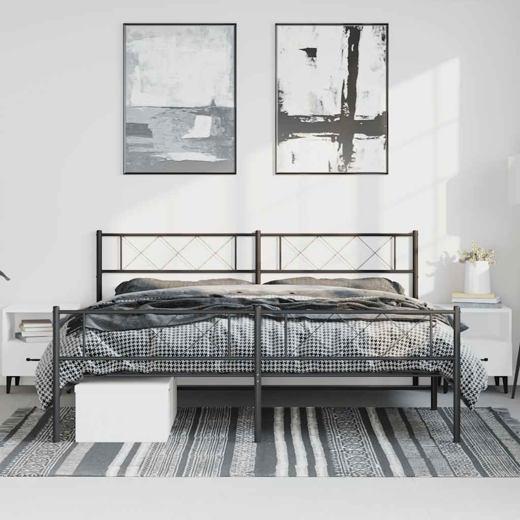 Black Metal Bed Frame with Footboard - 193x203cm Sturdy Design