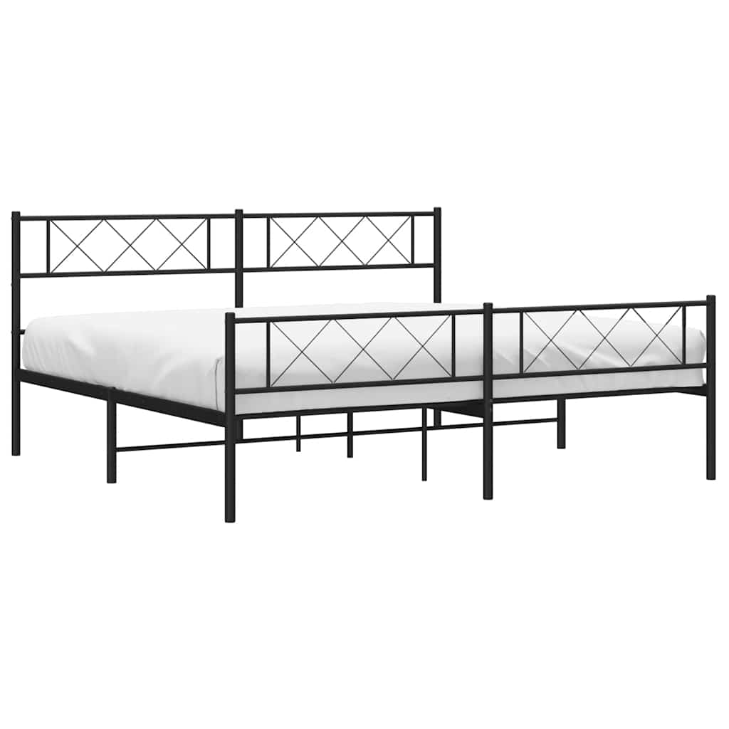 Black Metal Bed Frame with Footboard - 193x203cm Sturdy Design