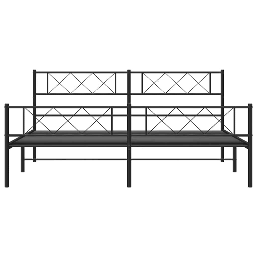 Black Metal Bed Frame with Footboard - 193x203cm Sturdy Design