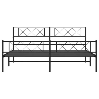 Black Metal Bed Frame with Footboard - 193x203cm Sturdy Design