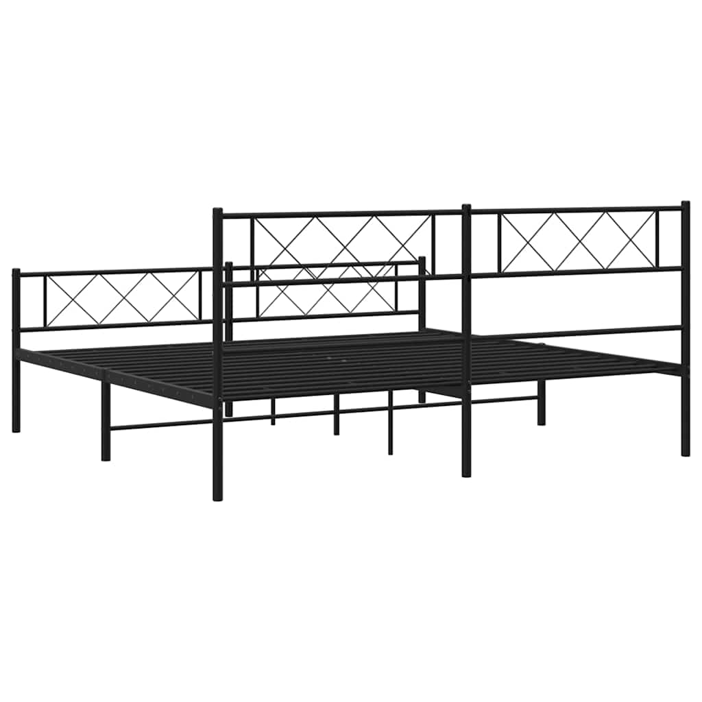 Black Metal Bed Frame with Footboard - 193x203cm Sturdy Design