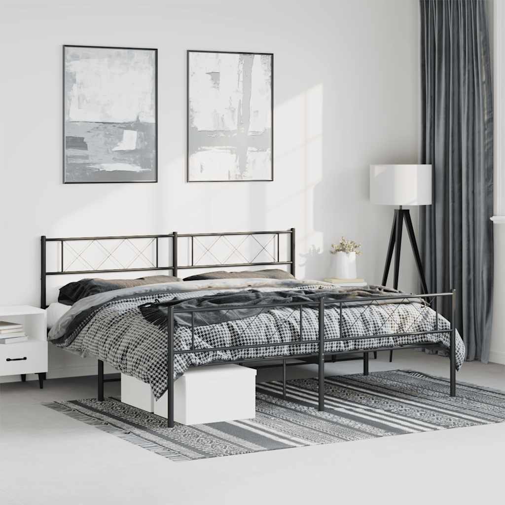 Black Metal Bed Frame with Footboard - 193x203cm Sturdy Design