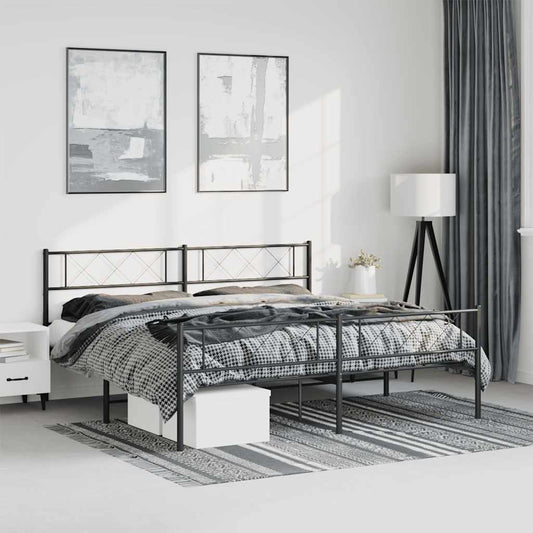 Black Metal Bed Frame with Footboard - 193x203cm Sturdy Design