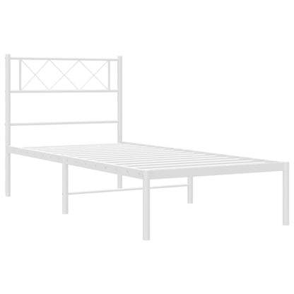 White Metal Bed Frame with Headboard - 75x190cm Mattress Excluded