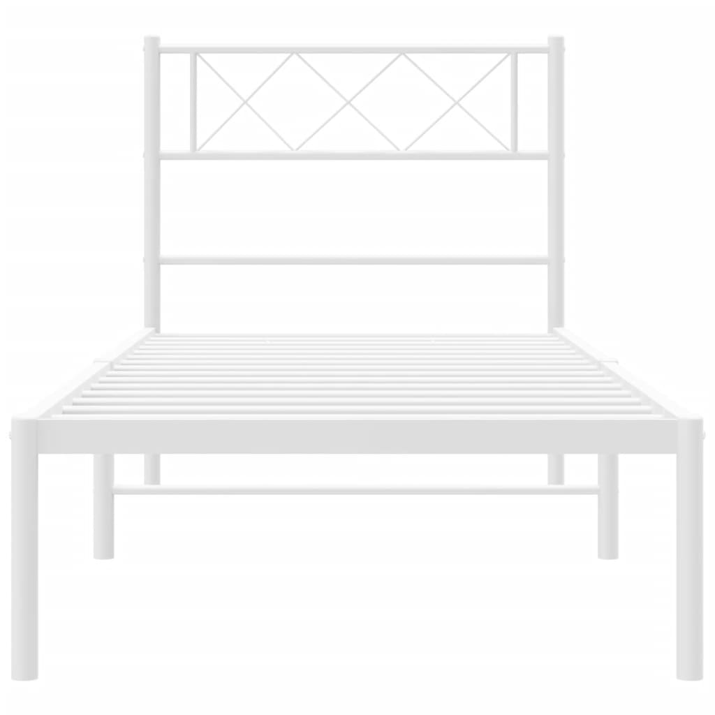 White Metal Bed Frame with Headboard - 75x190cm Mattress Excluded