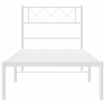 White Metal Bed Frame with Headboard - 75x190cm Mattress Excluded