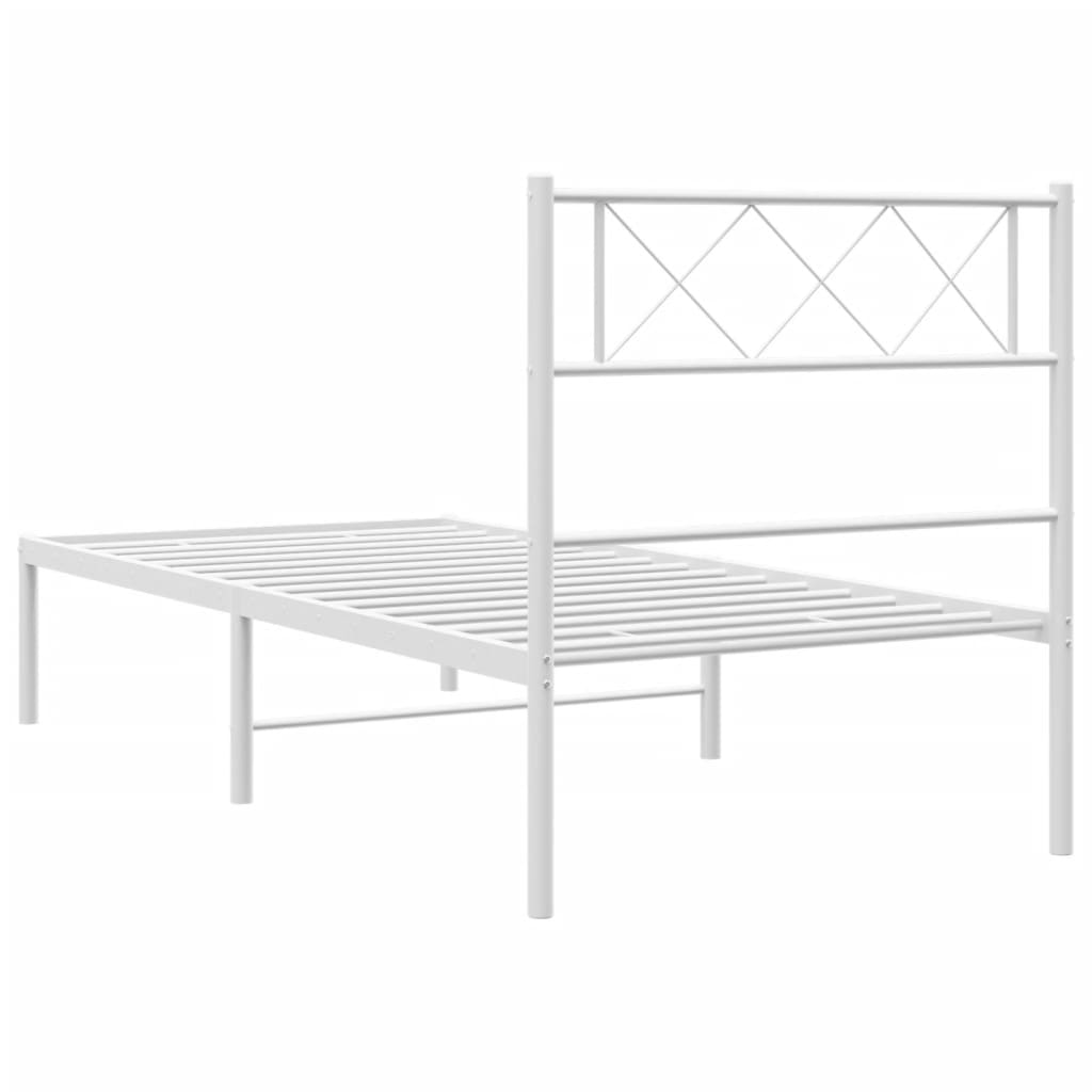 White Metal Bed Frame with Headboard - 75x190cm Mattress Excluded