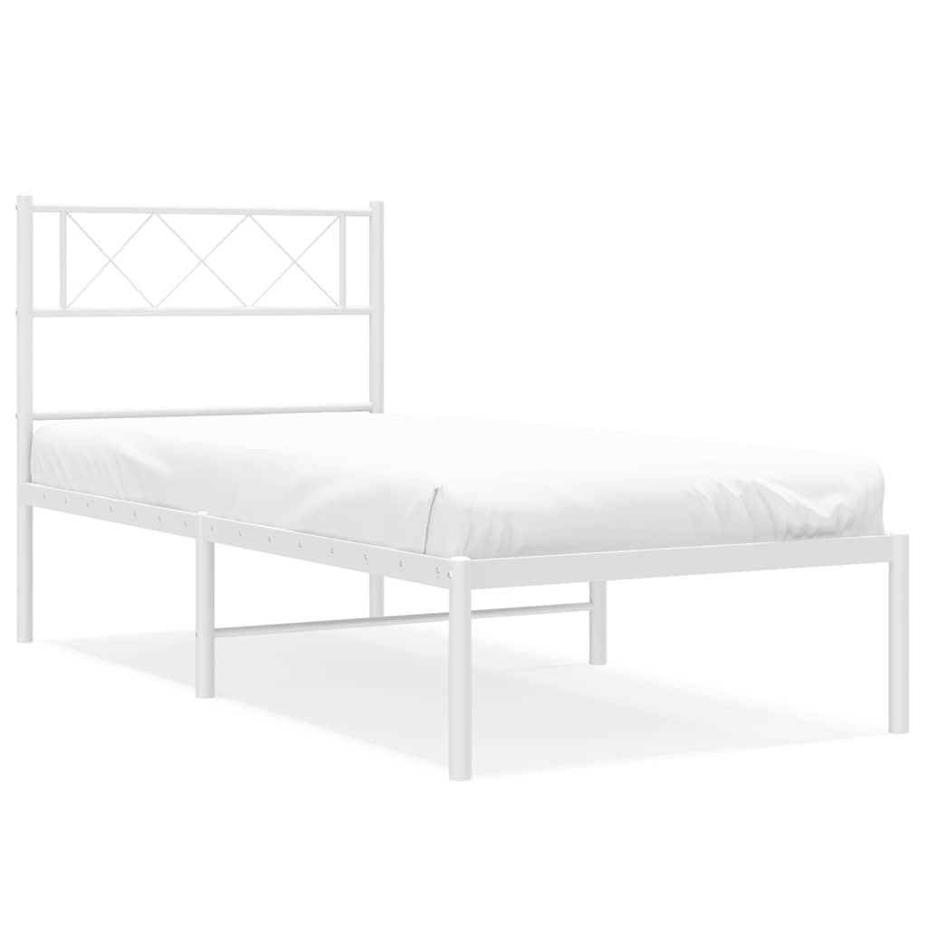 White Metal Bed Frame with Headboard 100x200cm - No Mattress