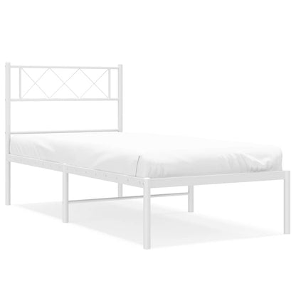 White Metal Bed Frame with Headboard 100x200cm - No Mattress