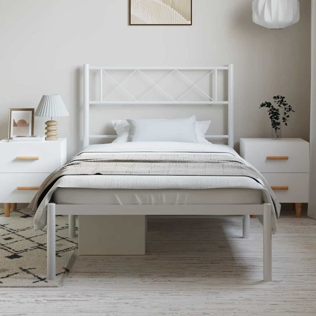 White Metal Bed Frame with Headboard 100x200cm - No Mattress