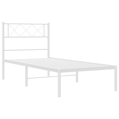 White Metal Bed Frame with Headboard 100x200cm - No Mattress