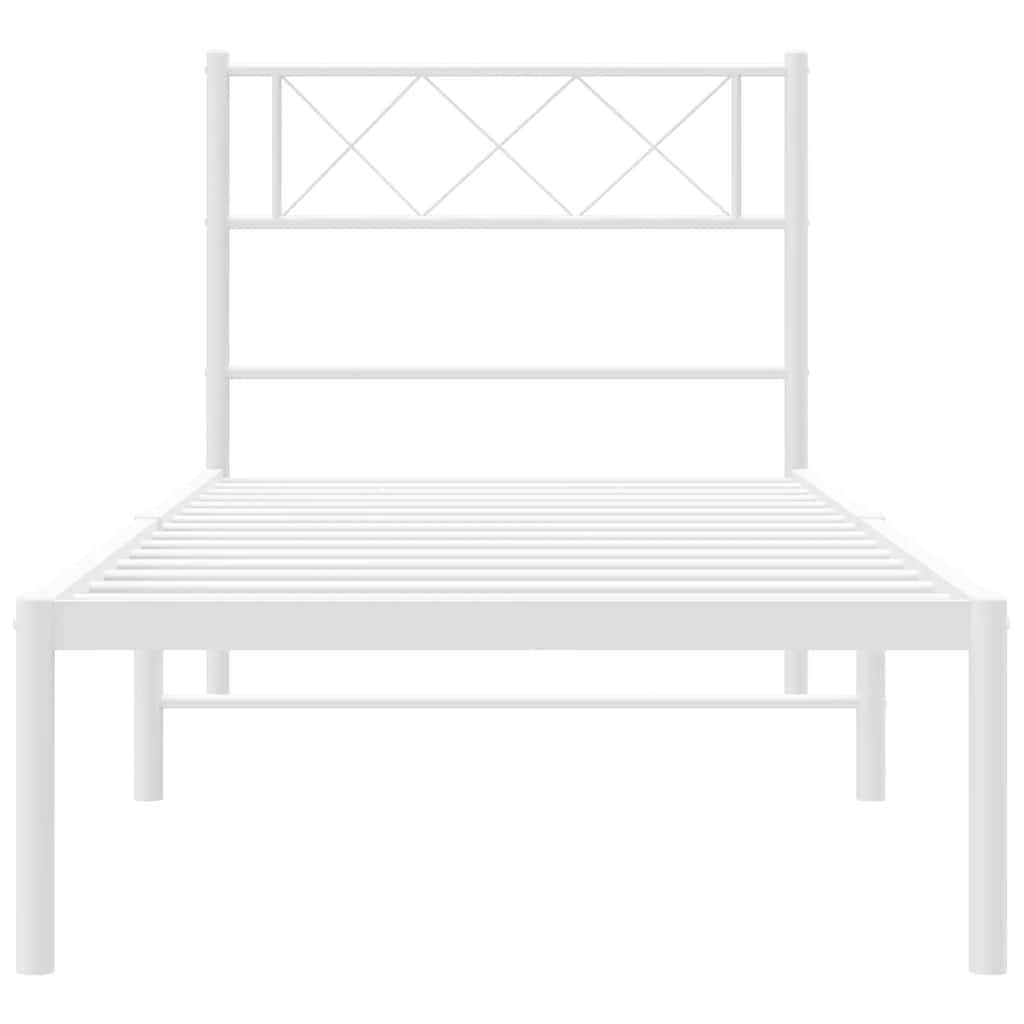 White Metal Bed Frame with Headboard 100x200cm - No Mattress