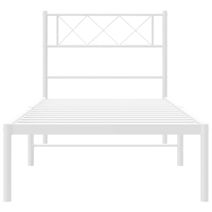 White Metal Bed Frame with Headboard 100x200cm - No Mattress
