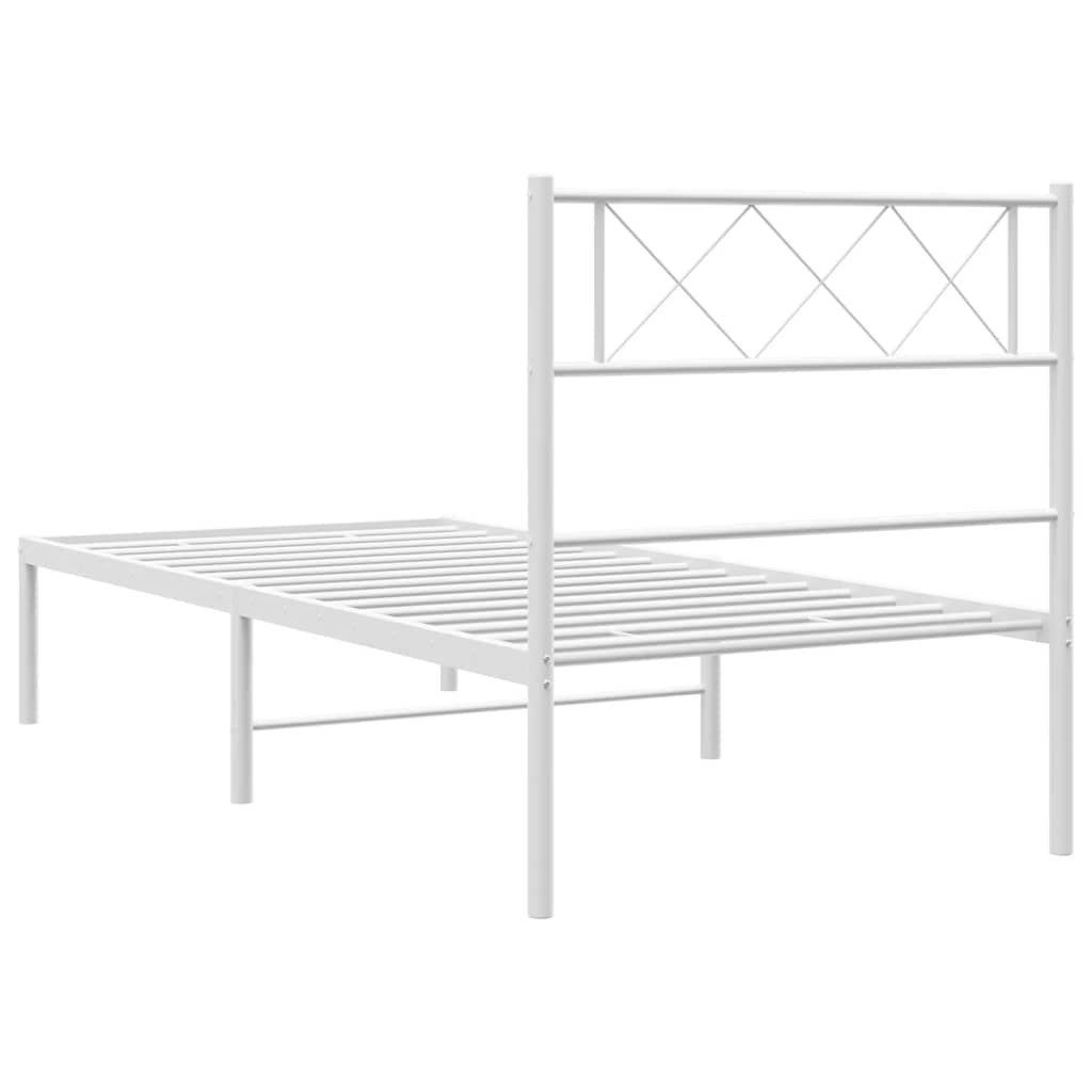 White Metal Bed Frame with Headboard 100x200cm - No Mattress