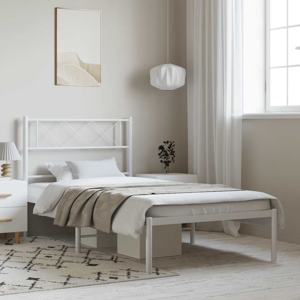White Metal Bed Frame with Headboard 100x200cm - No Mattress