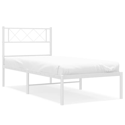 White Metal Bed Frame with Headboard, 107x203cm, No Mattress