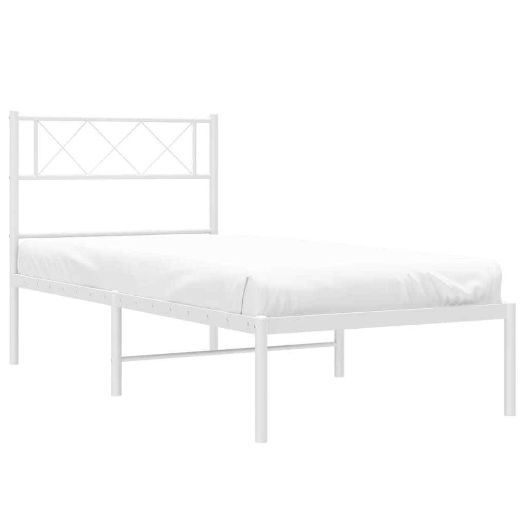 White Metal Bed Frame with Headboard, 107x203cm, No Mattress