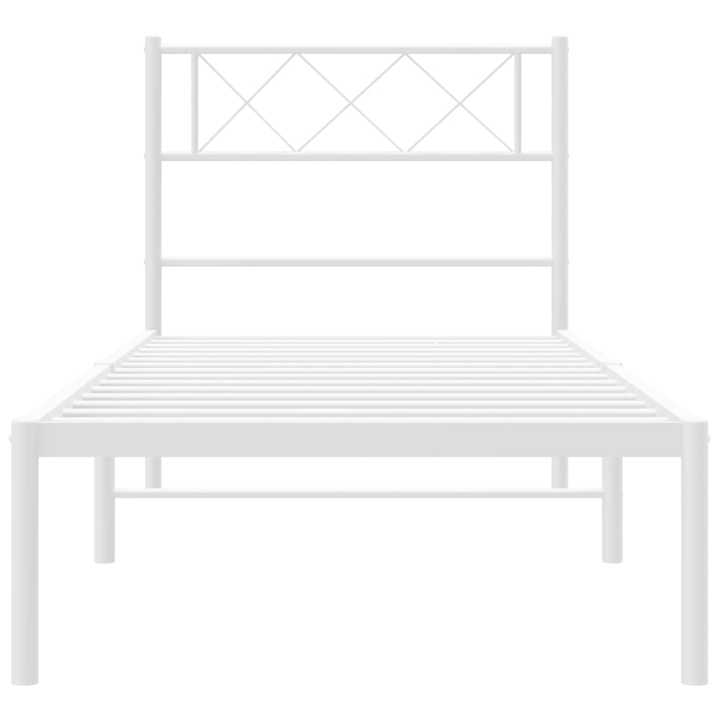 White Metal Bed Frame with Headboard, 107x203cm, No Mattress