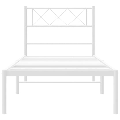 White Metal Bed Frame with Headboard, 107x203cm, No Mattress