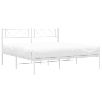White Metal Bed Frame with Headboard - 120x190cm, No Mattress